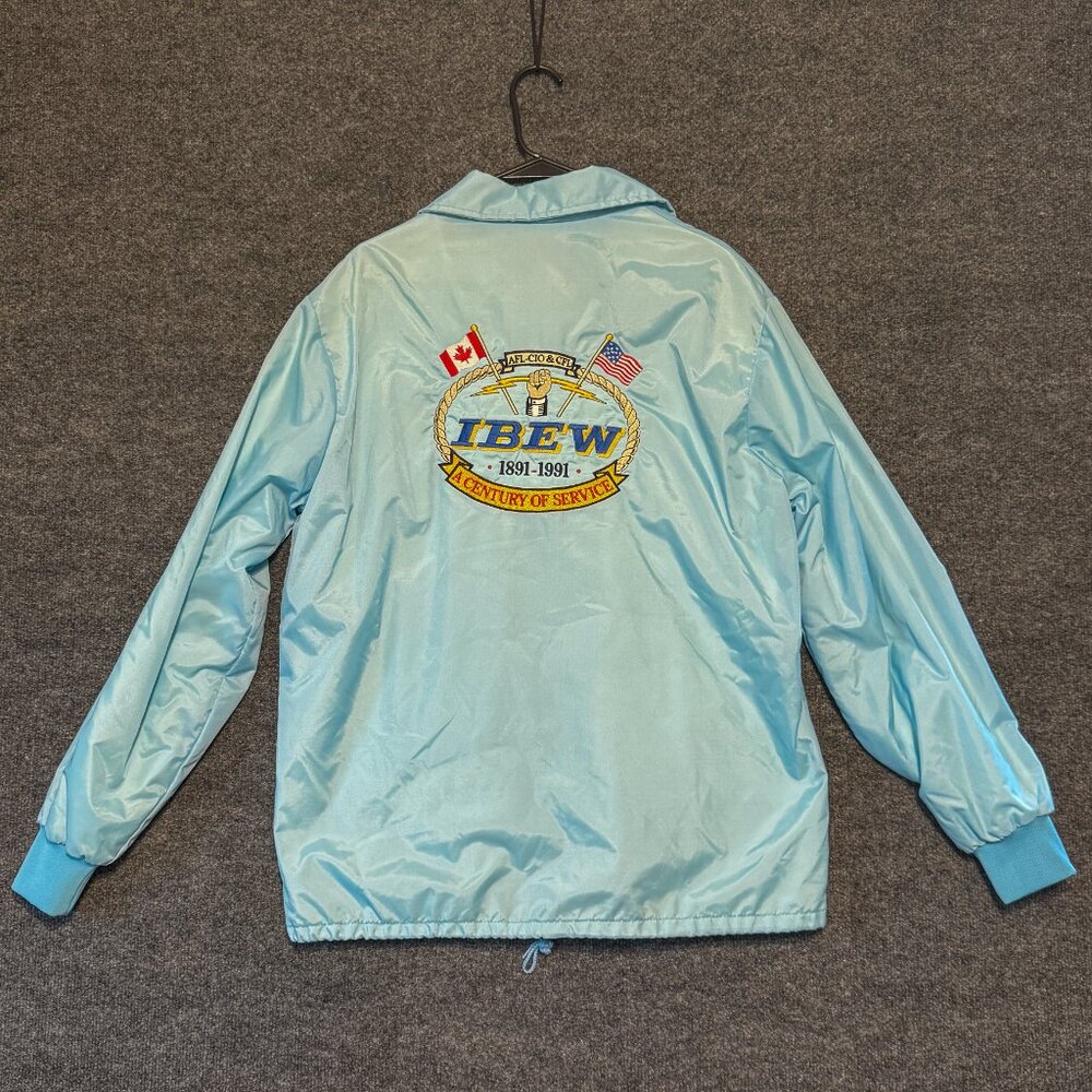 Team Jacket Vintage 90s Made In USA Mens Size L Blue Nylon Union Embroidered